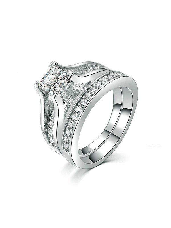 

2Pcs Wedding Rhinestone Ring Set, Silver