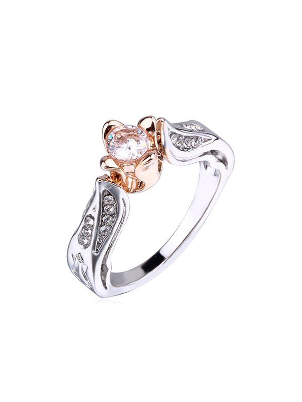 

Wedding Rose Flower Faux Diamond Ring, Silver
