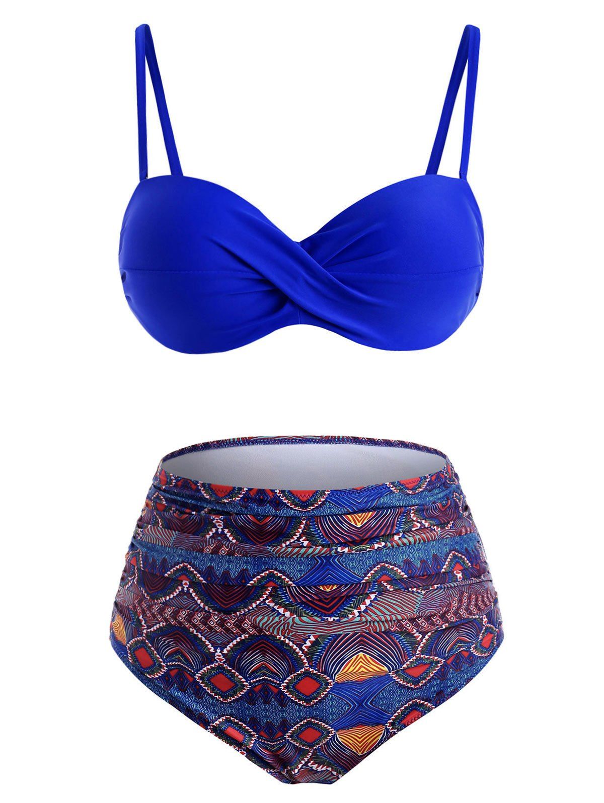 

Printed Twist High Waisted Push Up Bikini Swimwear, Blue