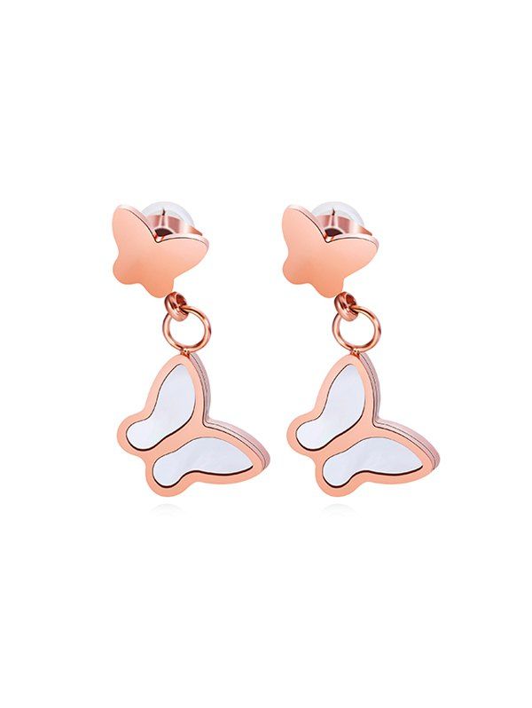 

Dual Butterfly Shell Drop Earrings, Rose gold