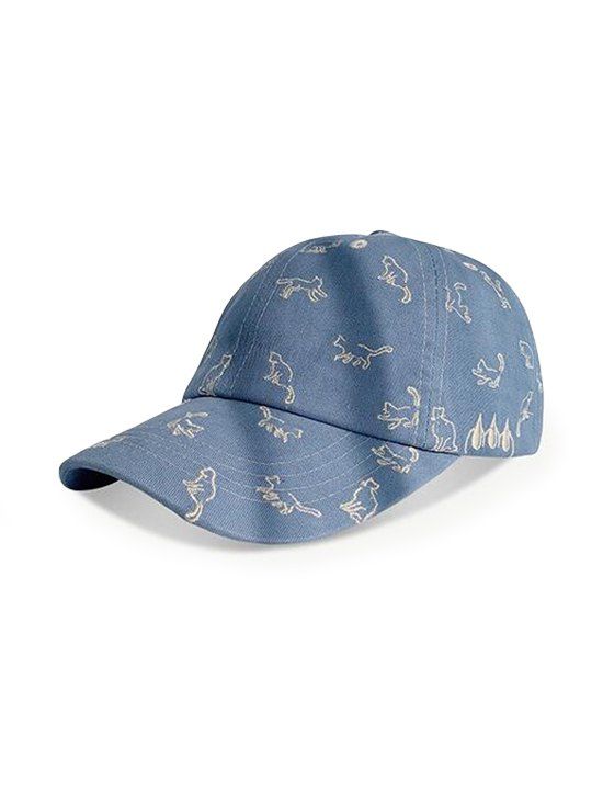 

Cats Pattern Adjustable Embroidery Baseball Cap, Mist blue