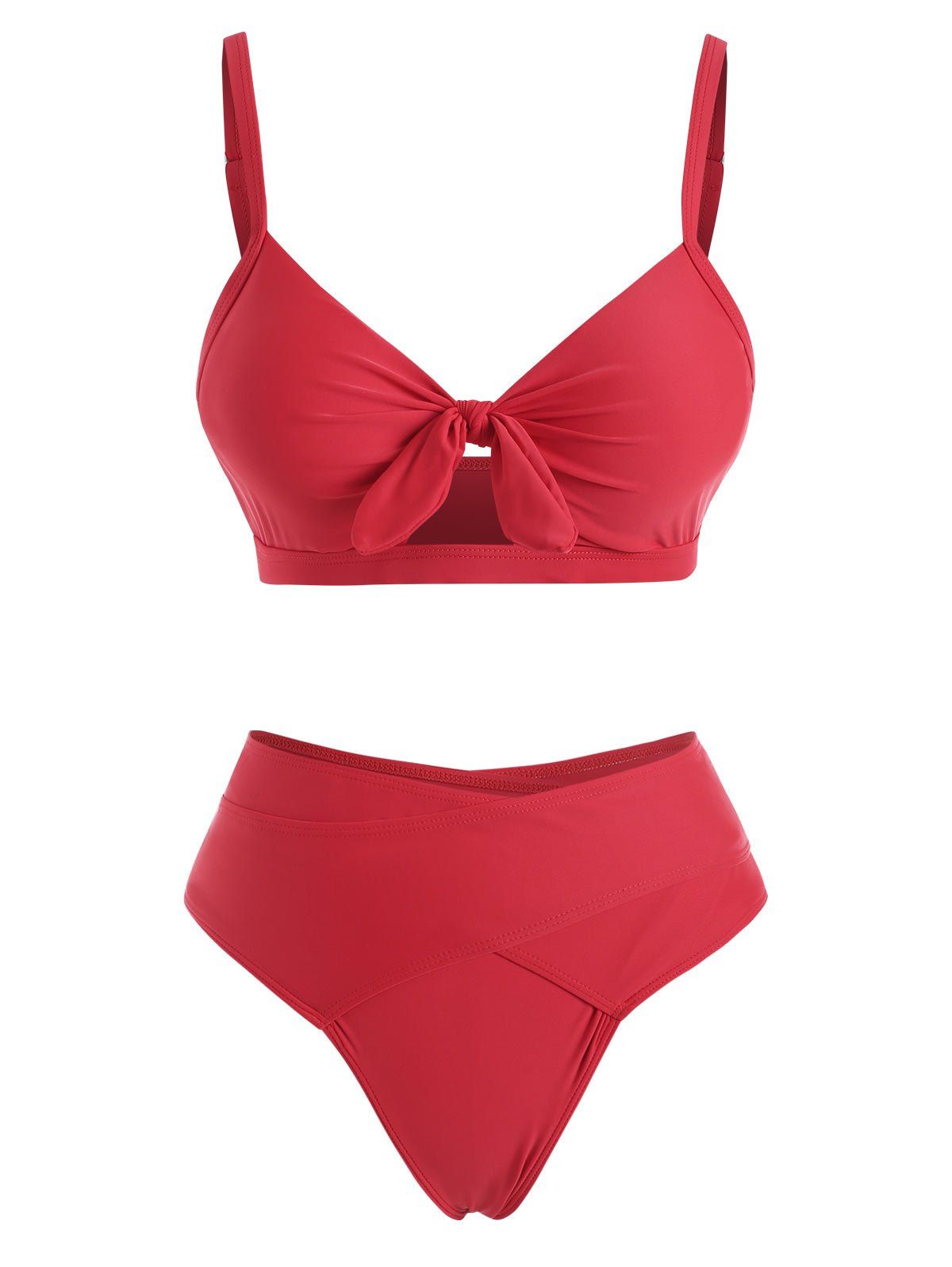 

Knotted Cut Out Criss Cross Bikini Swimwear, Red