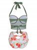 Floral Print Cutout Halter Tankini Swimsuit -  