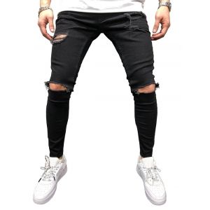 

Solid Color Hole Design Jeans, Black