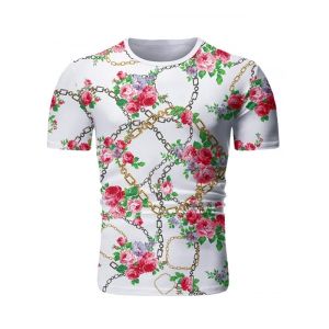 

Flower Chain Print Short Sleeve T-shirt, White