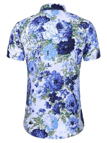 

Flower Print Button Down Beach Shirt, White