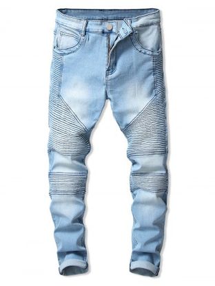 Drape Panel Design Zipper Fly Jeans