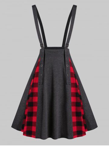 

Plaid Print Suspender Skirt and Off The Shoulder Top, Multi-a