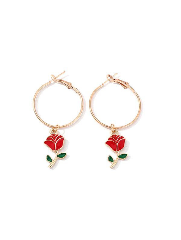 

Rose Pendant Hoop Earrings, Gold