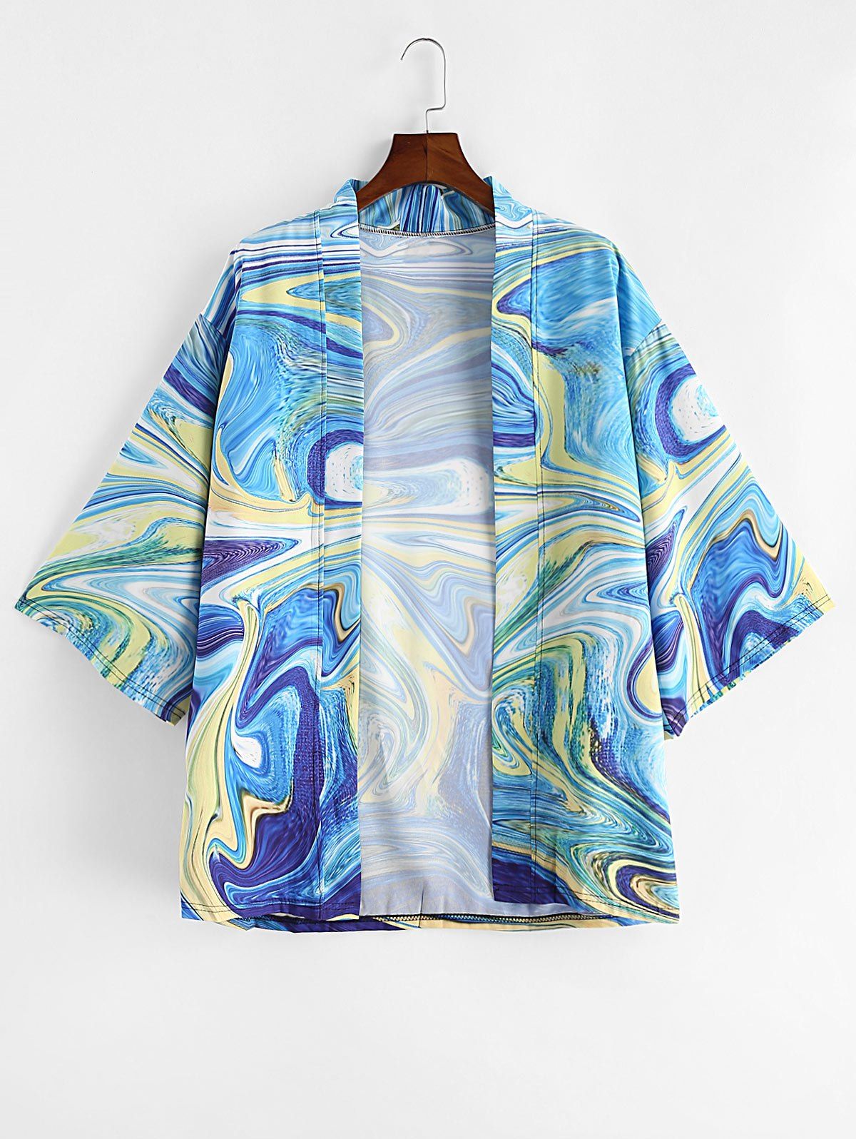 

Agate Print Open Front Kimono Cardigan, Dodger blue