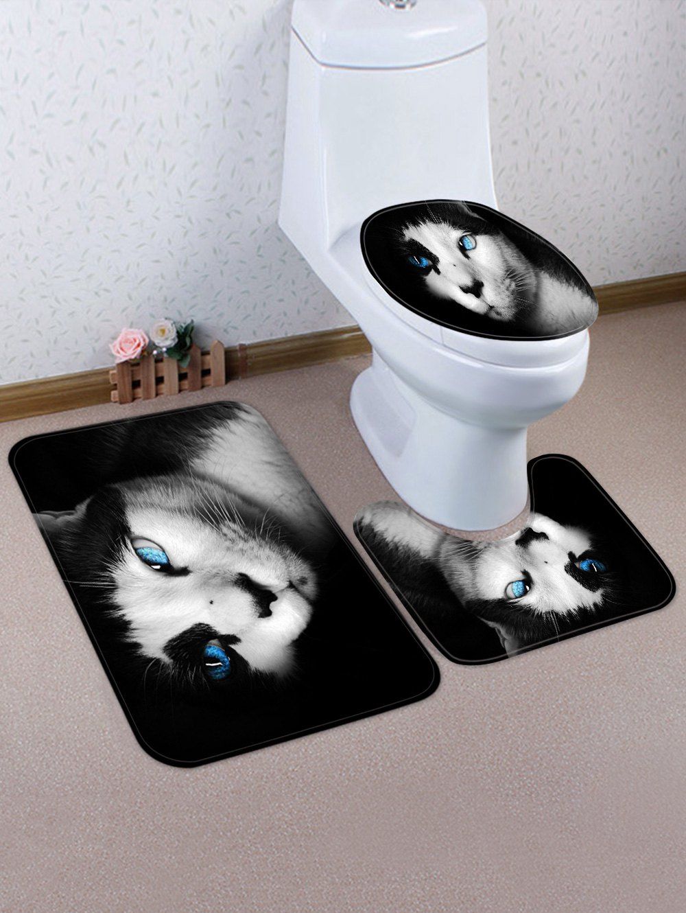

Cat Print 3 Pcs Bathroom Toilet Mat, Multi