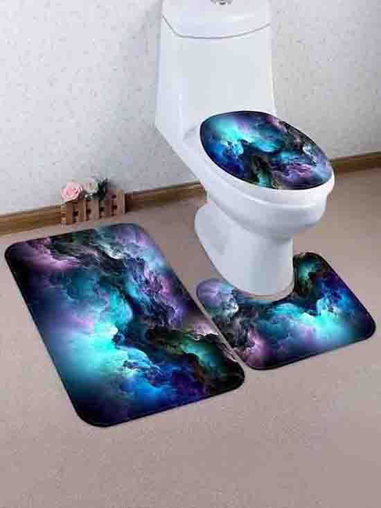 

Colorful Sky Pattern 3 Pcs Bathroom Toilet Mat, Multi