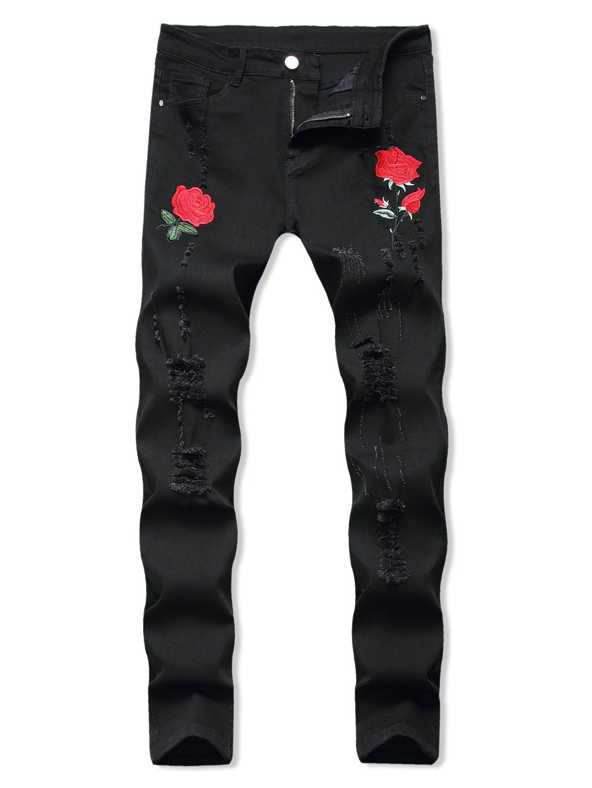 Fancy Floral Embroidery Ripped Design Jeans  