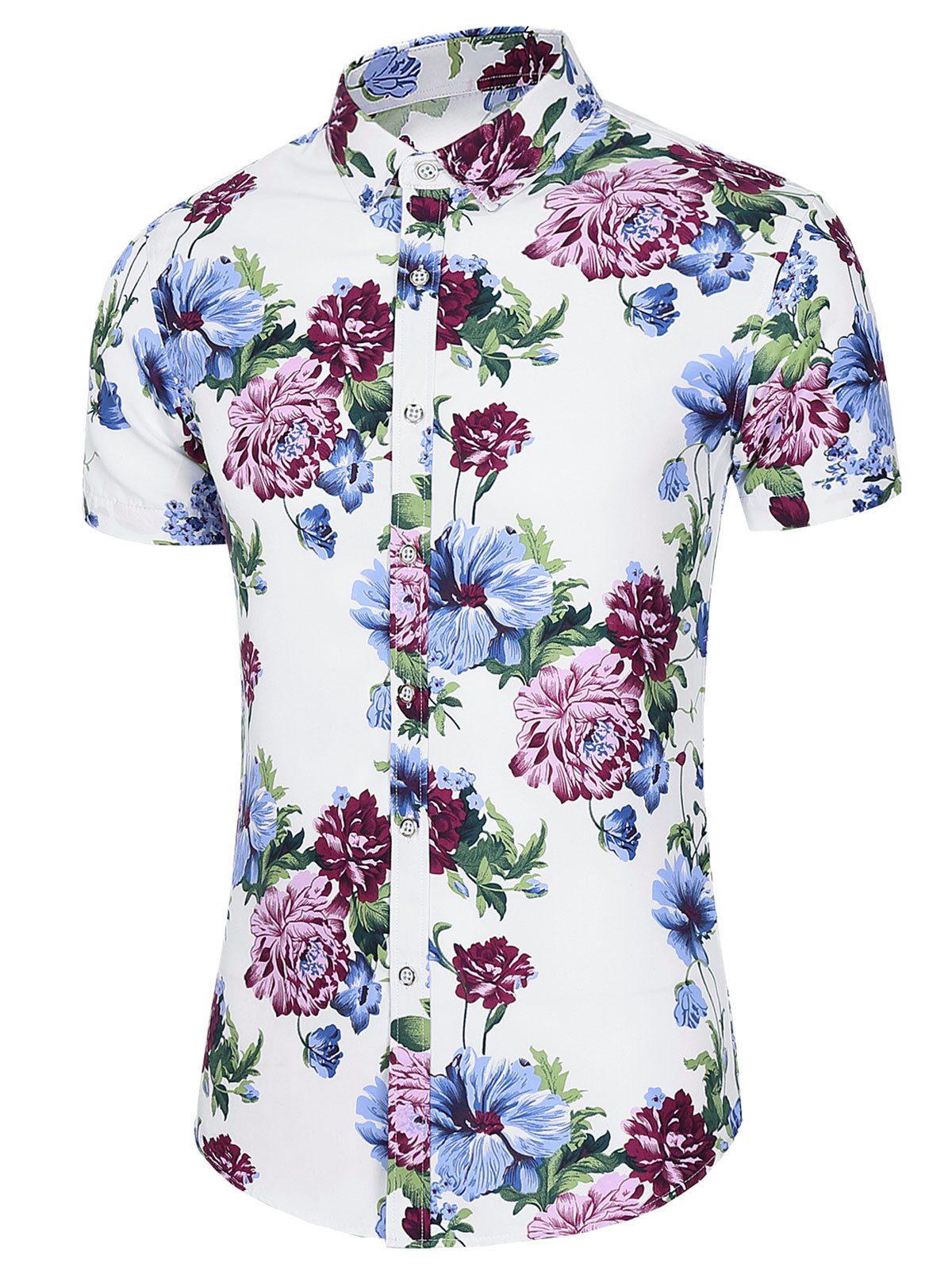 

Flower Print Beach Button Shirt, White