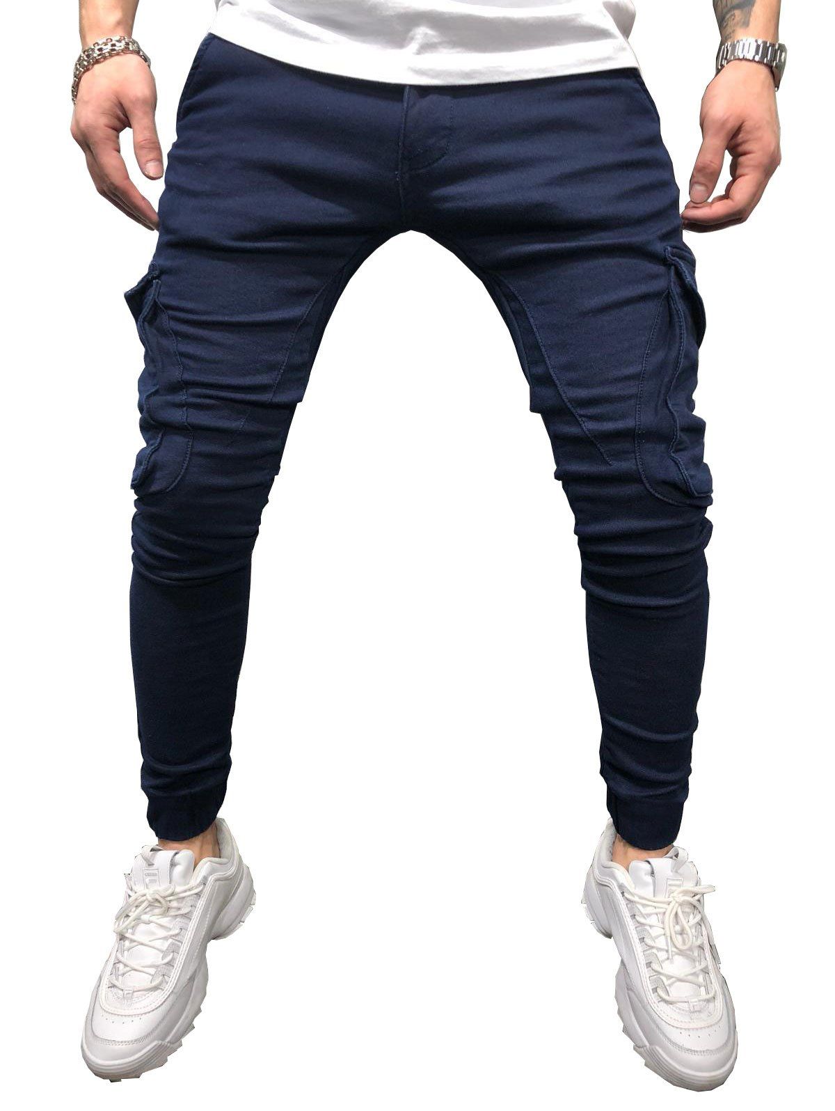 

Solid Color Pocket Design Casual Jeans, Denim dark blue