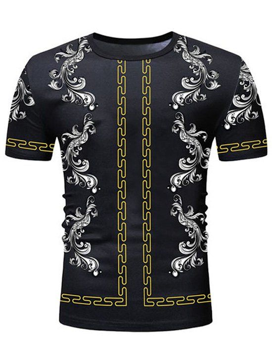 

Baroque Flower Print Casual T-shirt, Black