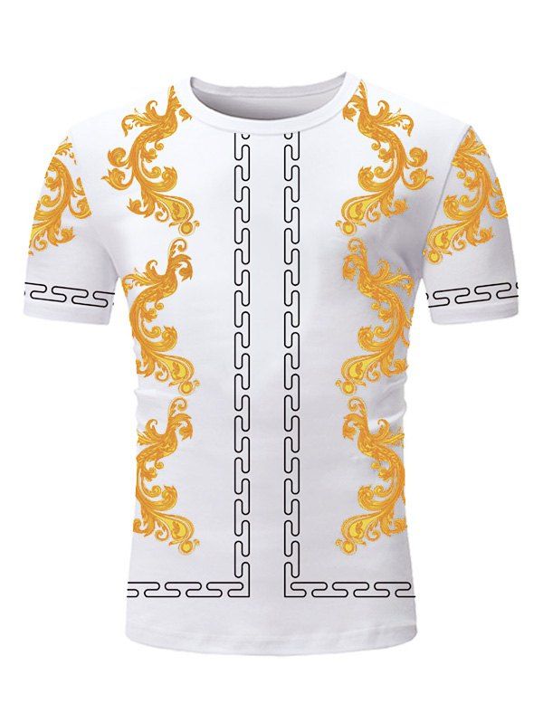 

Baroque Flower Print Casual T-shirt, White