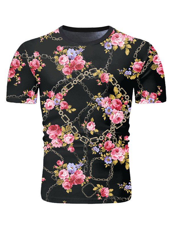 

Flower Chain Print Short Sleeve T-shirt, Black