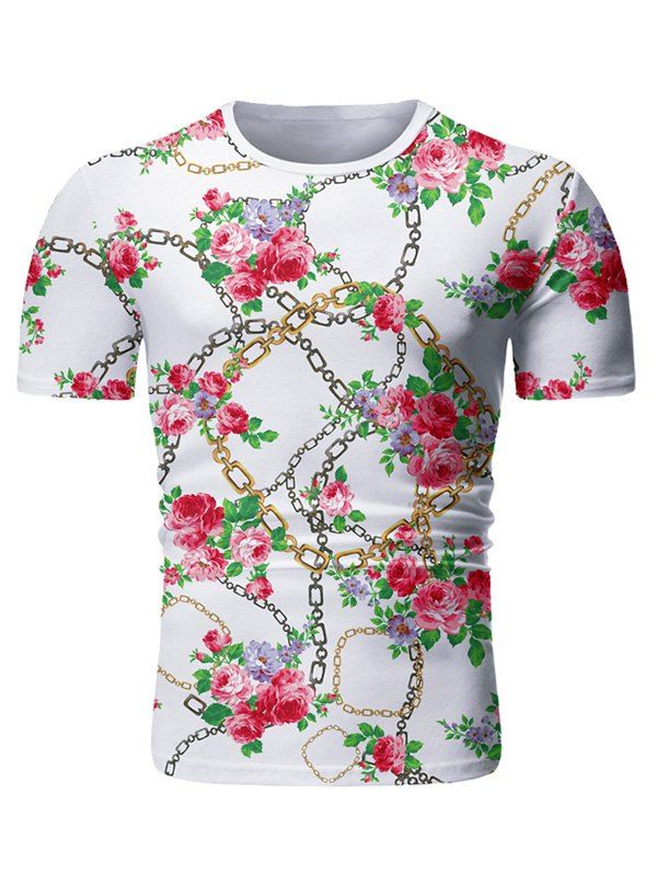 

Flower Chain Print Short Sleeve T-shirt, White