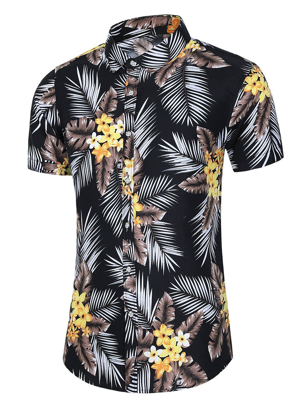 

Tropical Leaf Floral Print Beach Shirt, Black