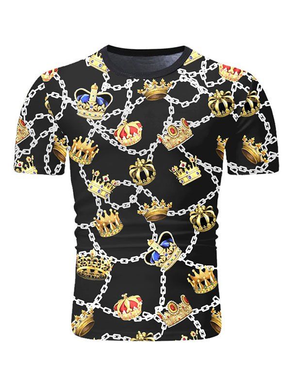 

Crown Chain Print Short Sleeve T-shirt, Black