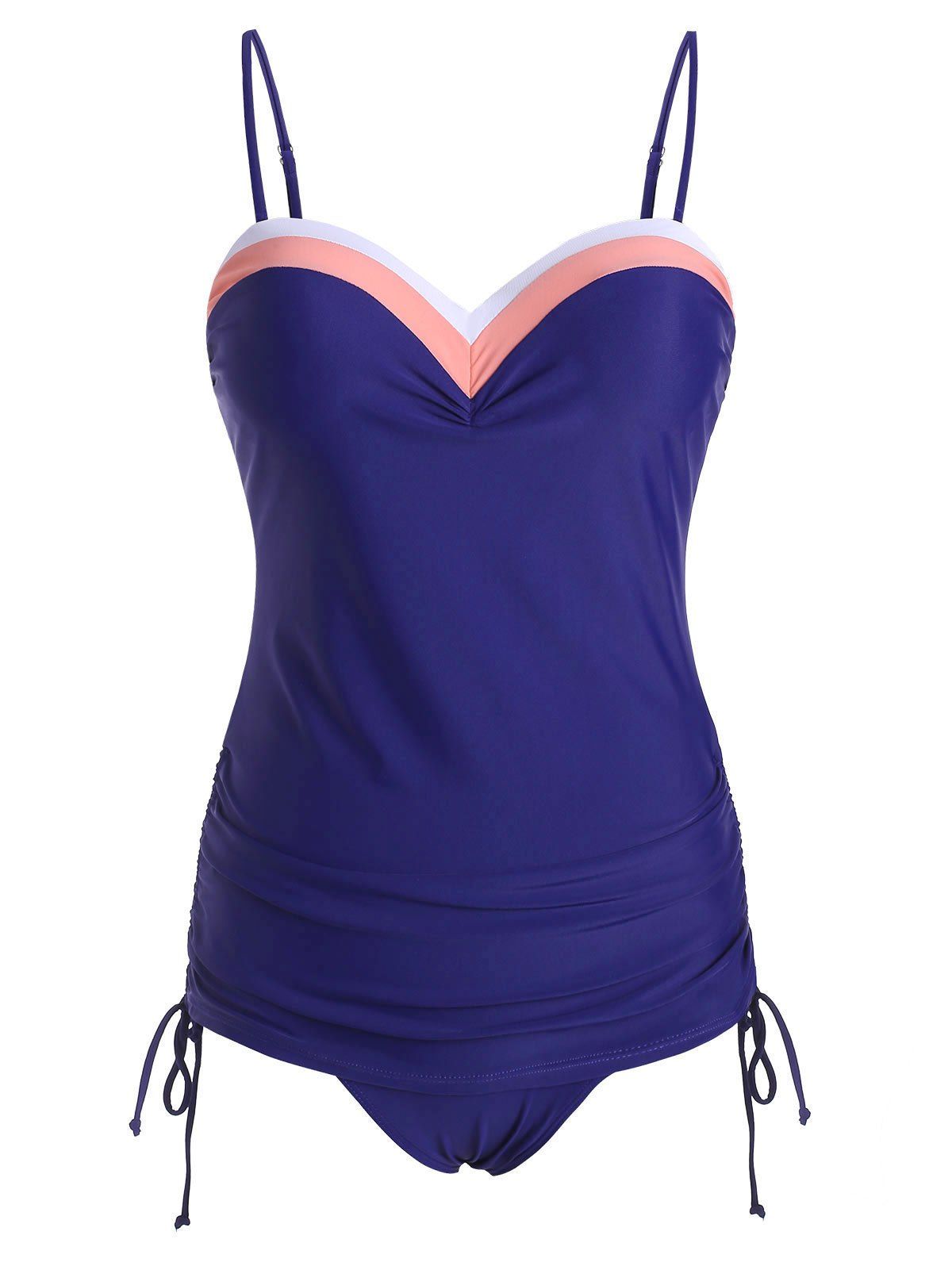 

Colorblock Push Up Tie Tankini Swimwear, Pink
