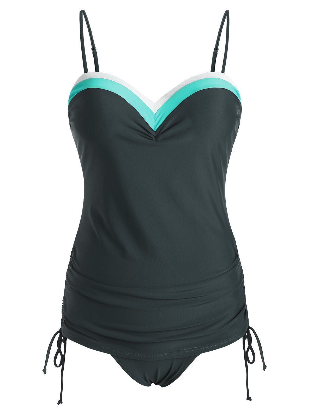 

Colorblock Push Up Tie Tankini Swimwear, Deep sky blue