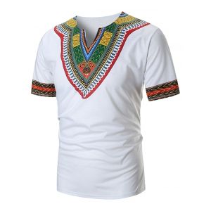 

Ethnic Chervon Printed Short Sleeves T Shirt, White