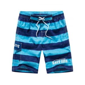 

Letter Printed Colorblock Drawstring Beach Shorts, Dodger blue