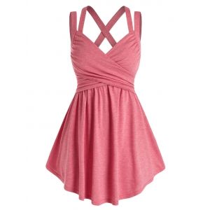 

Plus Size Crossover Criss Cross Tunic A Line Tank Top, Valentine red