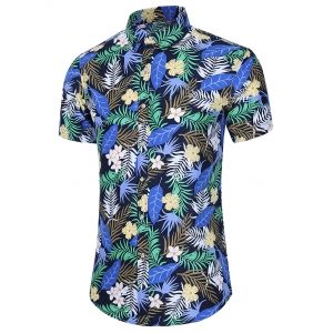 

Hawaii Plant Leaf Print Casual Shirt, Denim dark blue