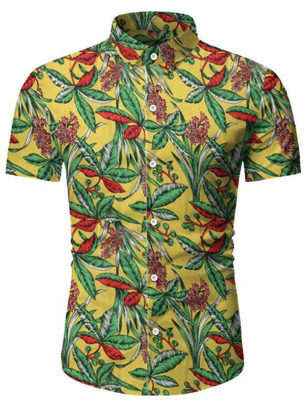 

Tropical Leaf Floral Beach Shirt, Sun yellow