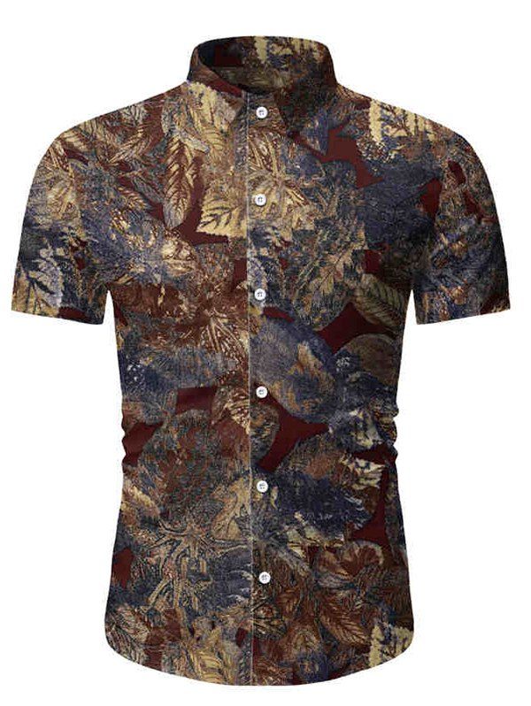 

Plant Leaf Print Beach Shirt, Multi-d