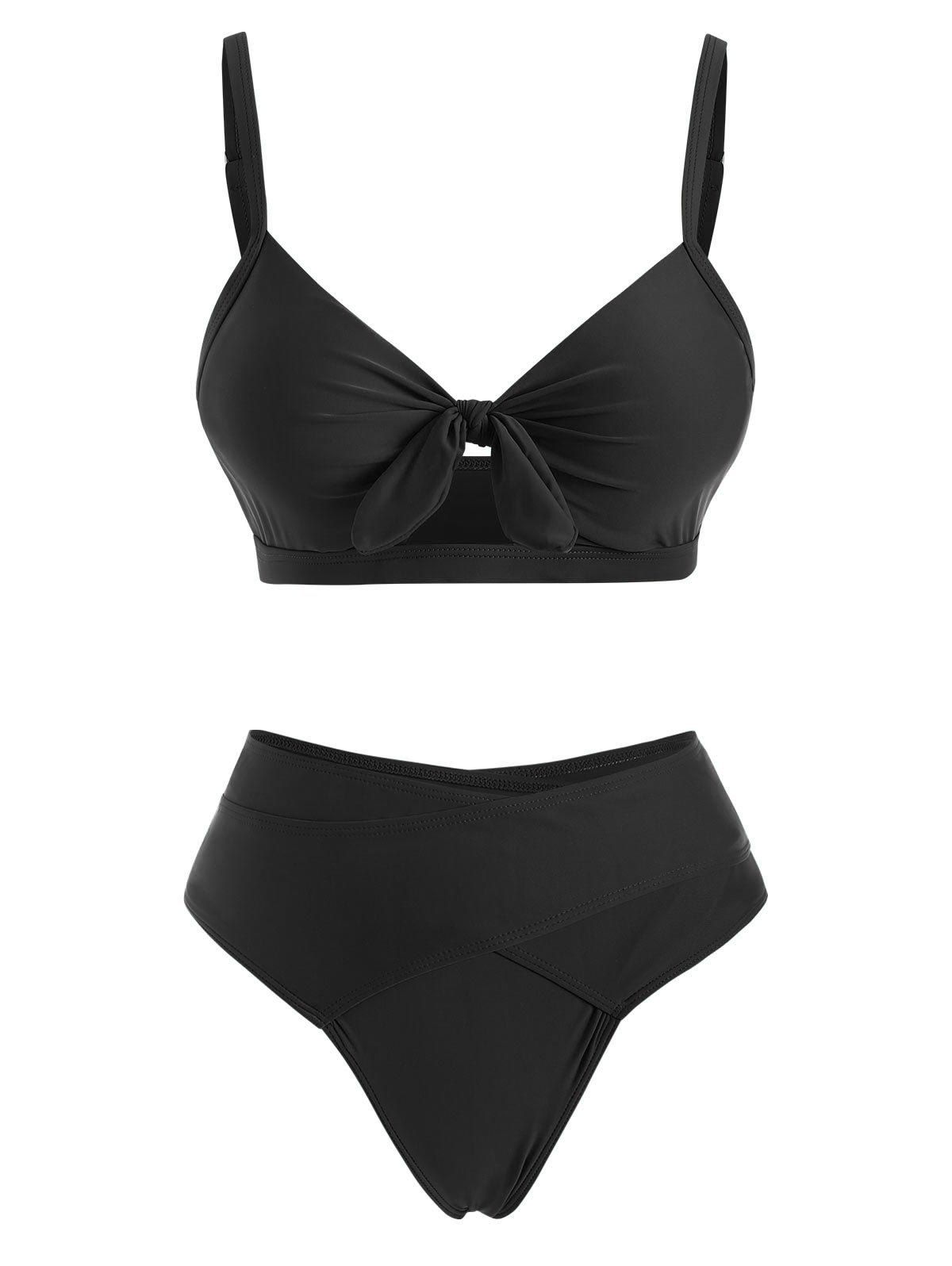 

Knotted Cut Out Criss Cross Bikini Swimwear, Black