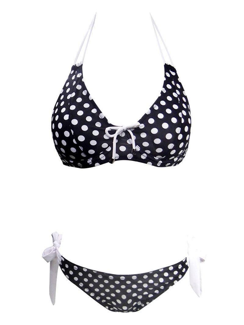 

Halter Tie Polka Dot Underwire Bikini Swimwear, Milk white