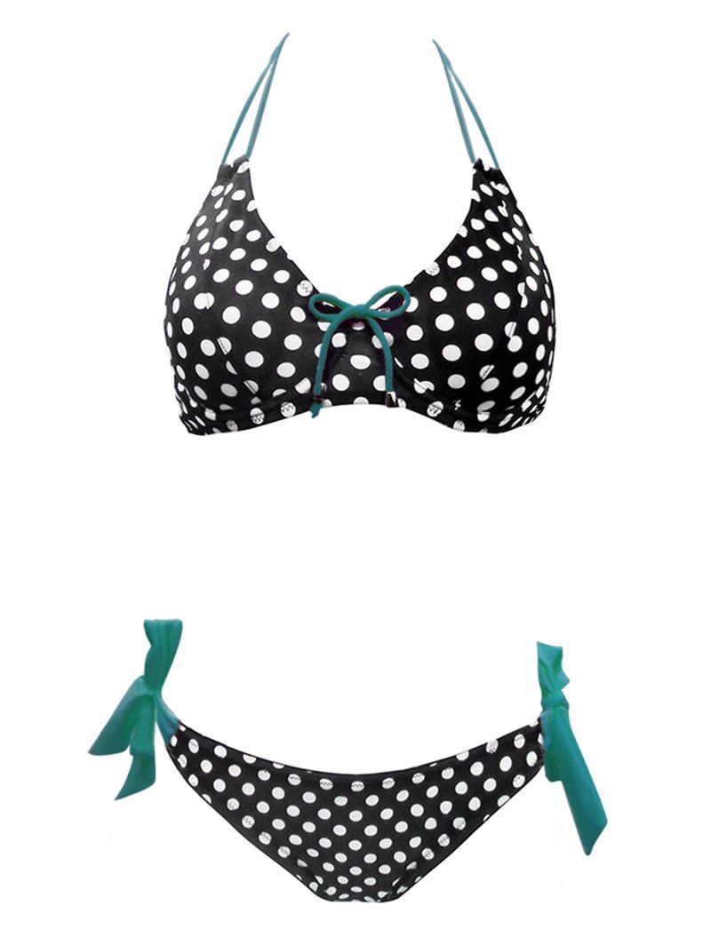 

Halter Tie Polka Dot Underwire Bikini Swimwear, Macaw blue green