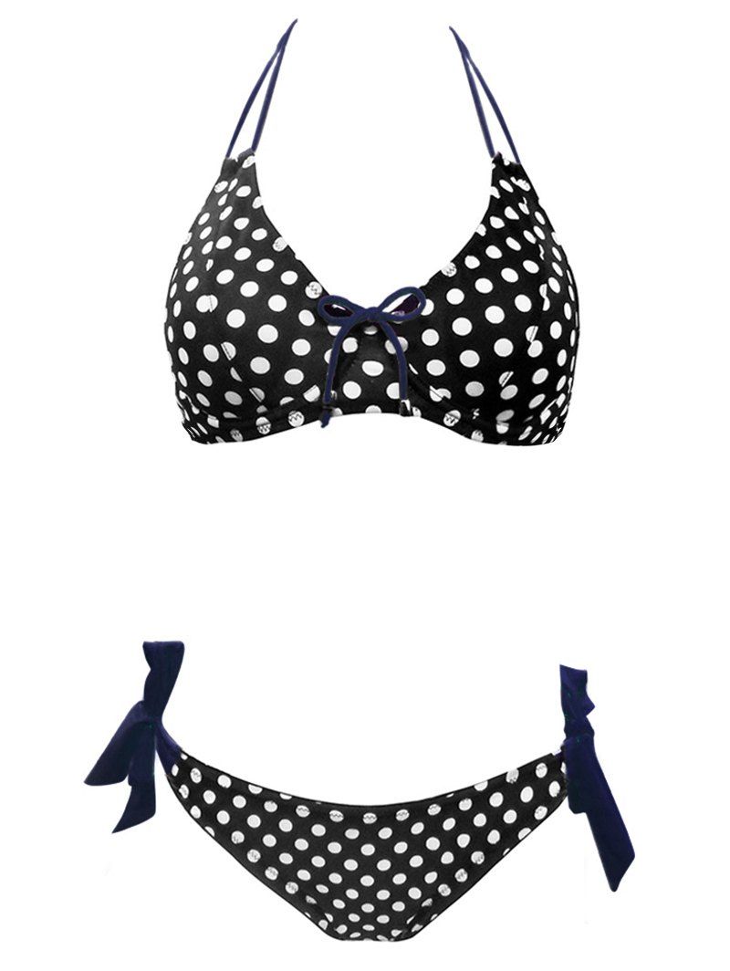 

Halter Tie Polka Dot Underwire Bikini Swimwear, Blueberry blue