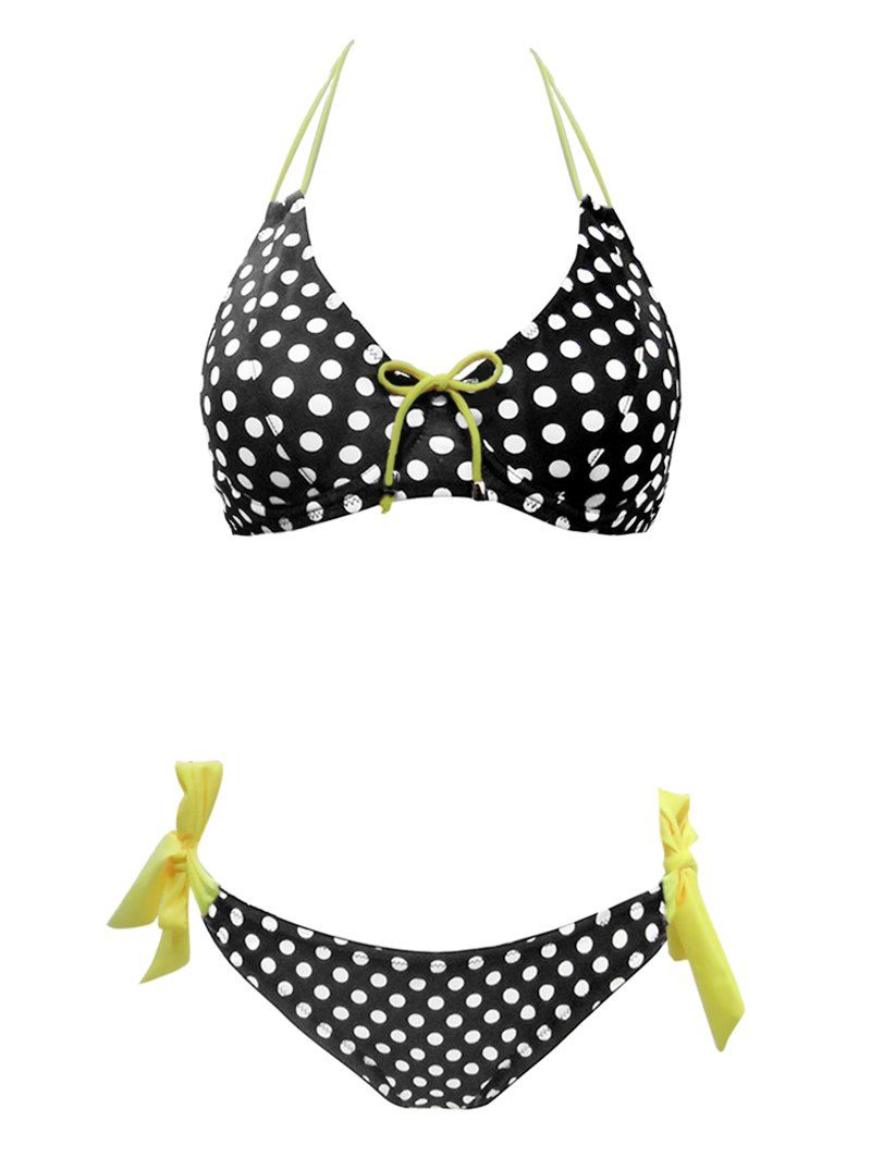 

Halter Tie Polka Dot Underwire Bikini Swimwear, Corn yellow