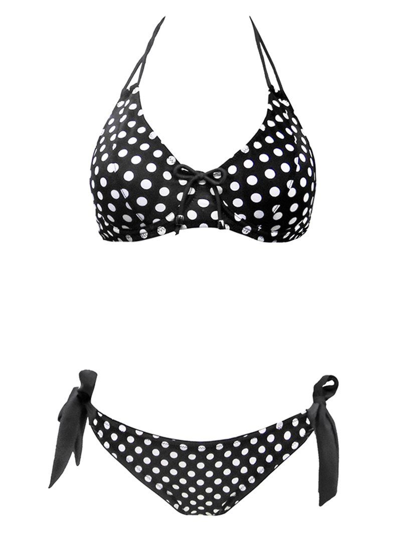 

Halter Tie Polka Dot Underwire Bikini Swimwear, Night