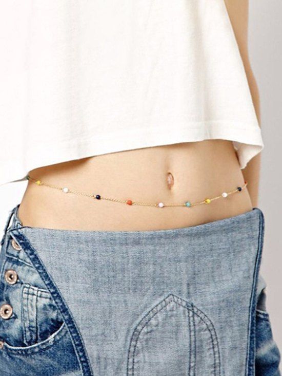 

Colored Beads Bikini Waist Chain, Gold