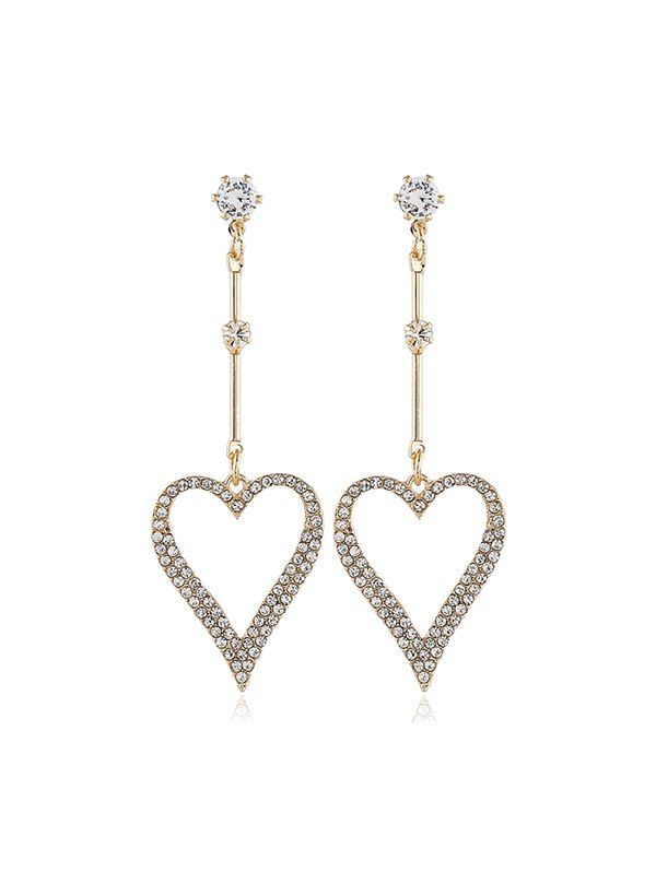 

Hollow Heart Shape Rhinestone Earrings, Gold