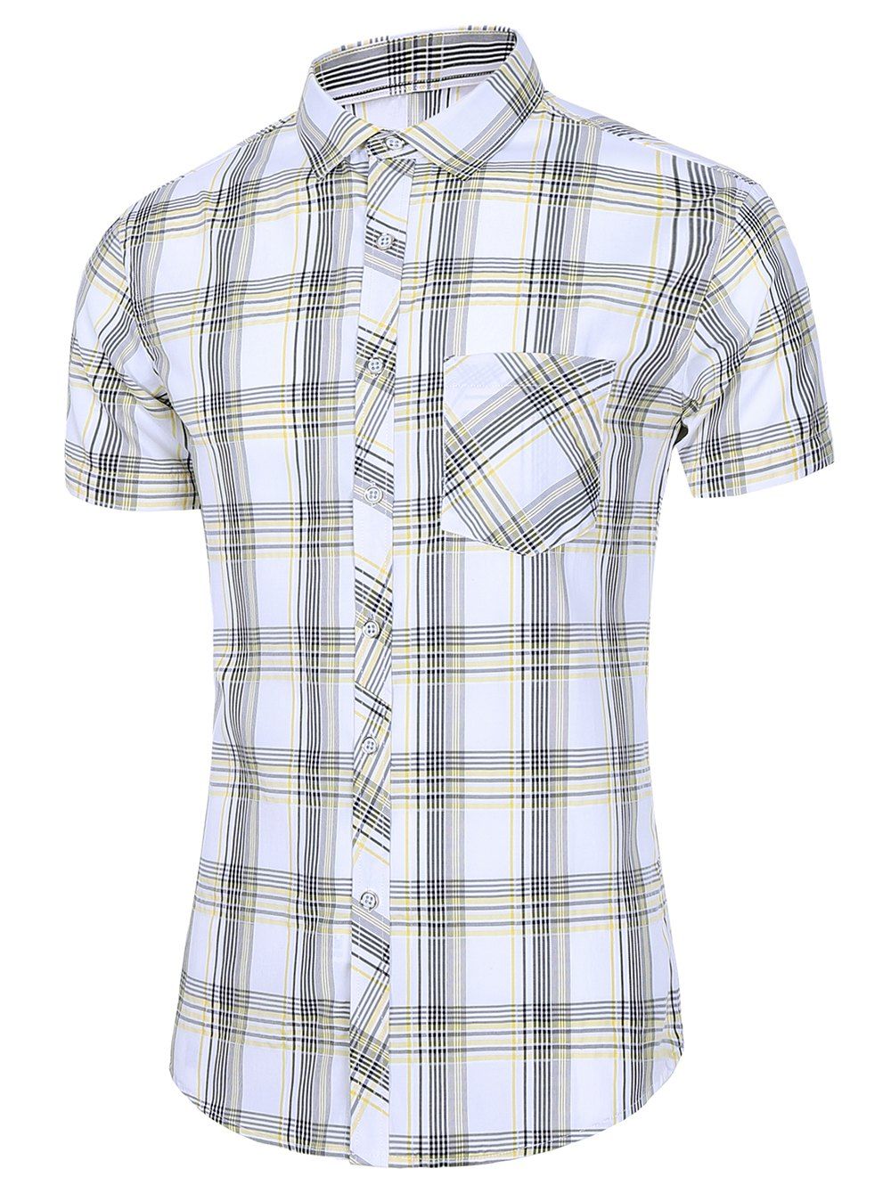 

Plaid Short Sleeve Pocket Shirt, Light yellow