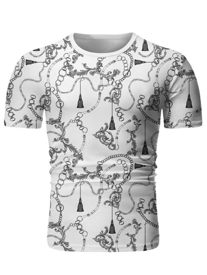 

Baroque Floral Chain Tassel T Shirt, White