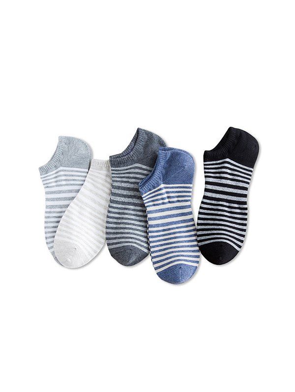 

5Pairs Stripe Cotton Slip On Socks Set, Multi-a