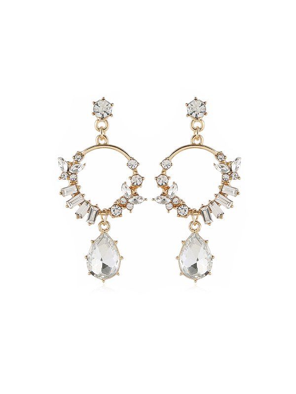 

Geometric Rhinestone Hollow Water Drop Earrings, Gold