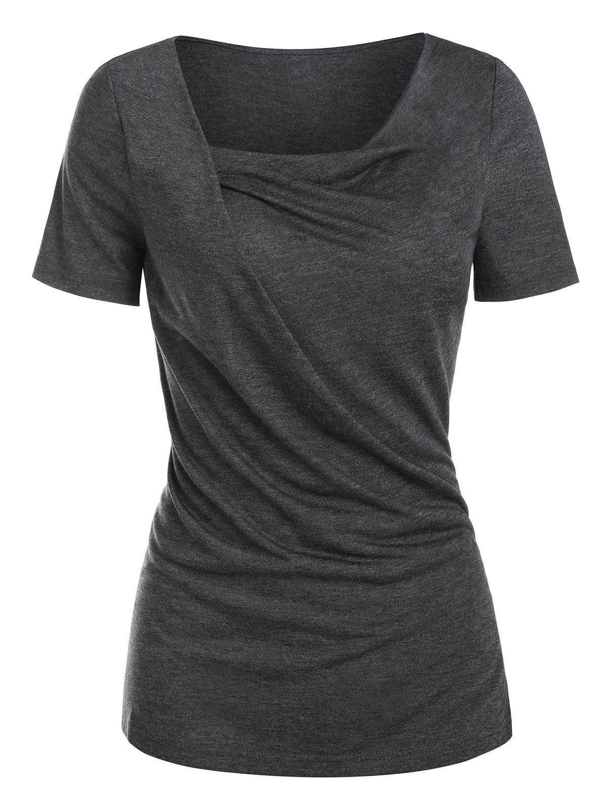 

Cowl Neck Draped Heathered T-shirt, Dark gray