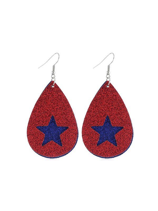 

Star Flag Pattern Glitter Water Drop Earrings, Multi-b