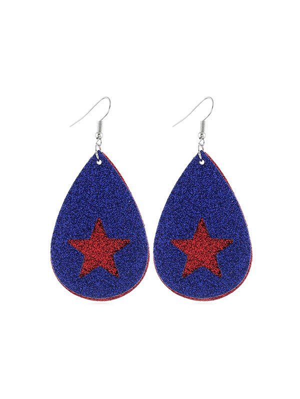 

Star Flag Pattern Glitter Water Drop Earrings, Multi-c