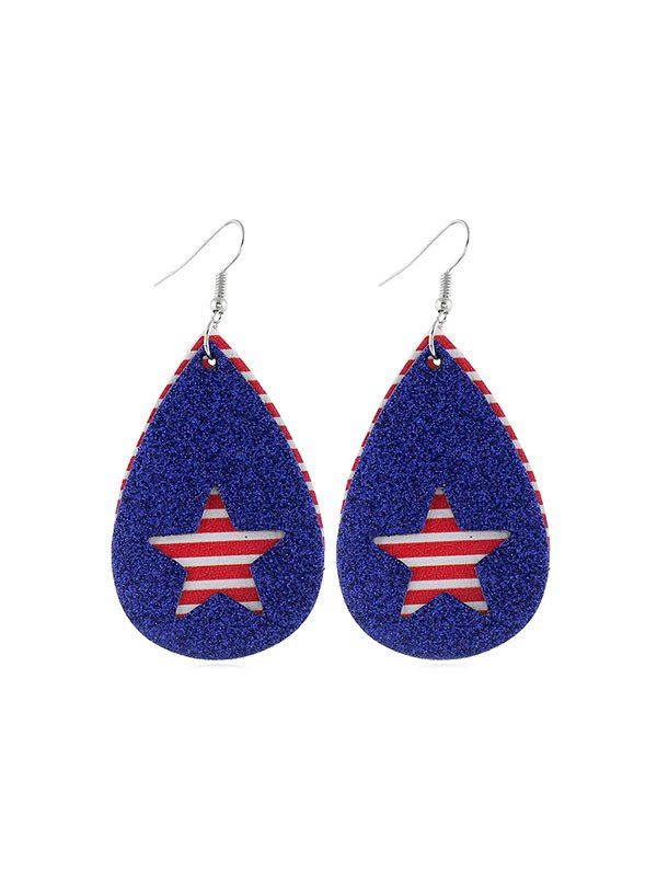 

Star Flag Pattern Glitter Water Drop Earrings, Multi-d