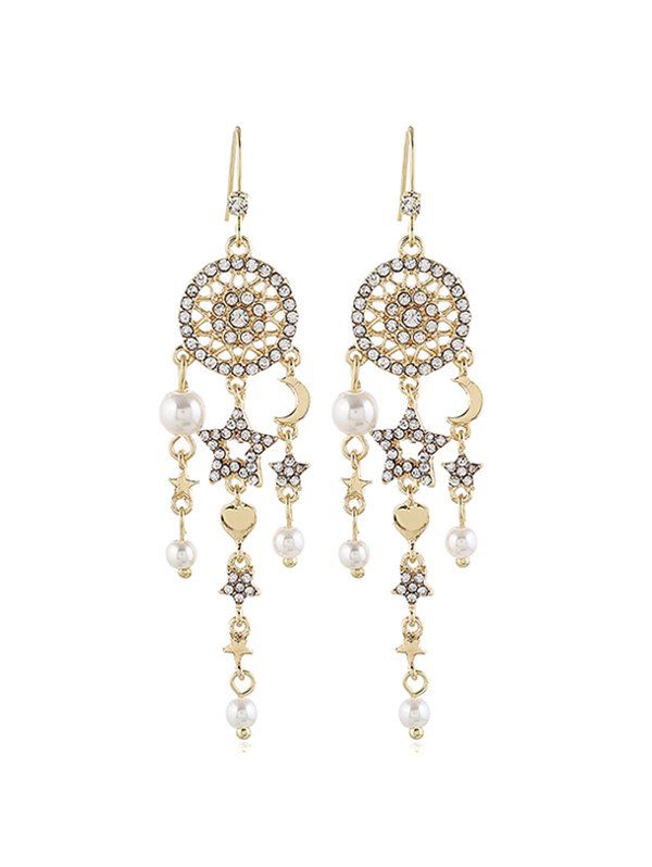 

Dreamcatcher Shape Faux Pearl Rhinestone Earrings, Gold